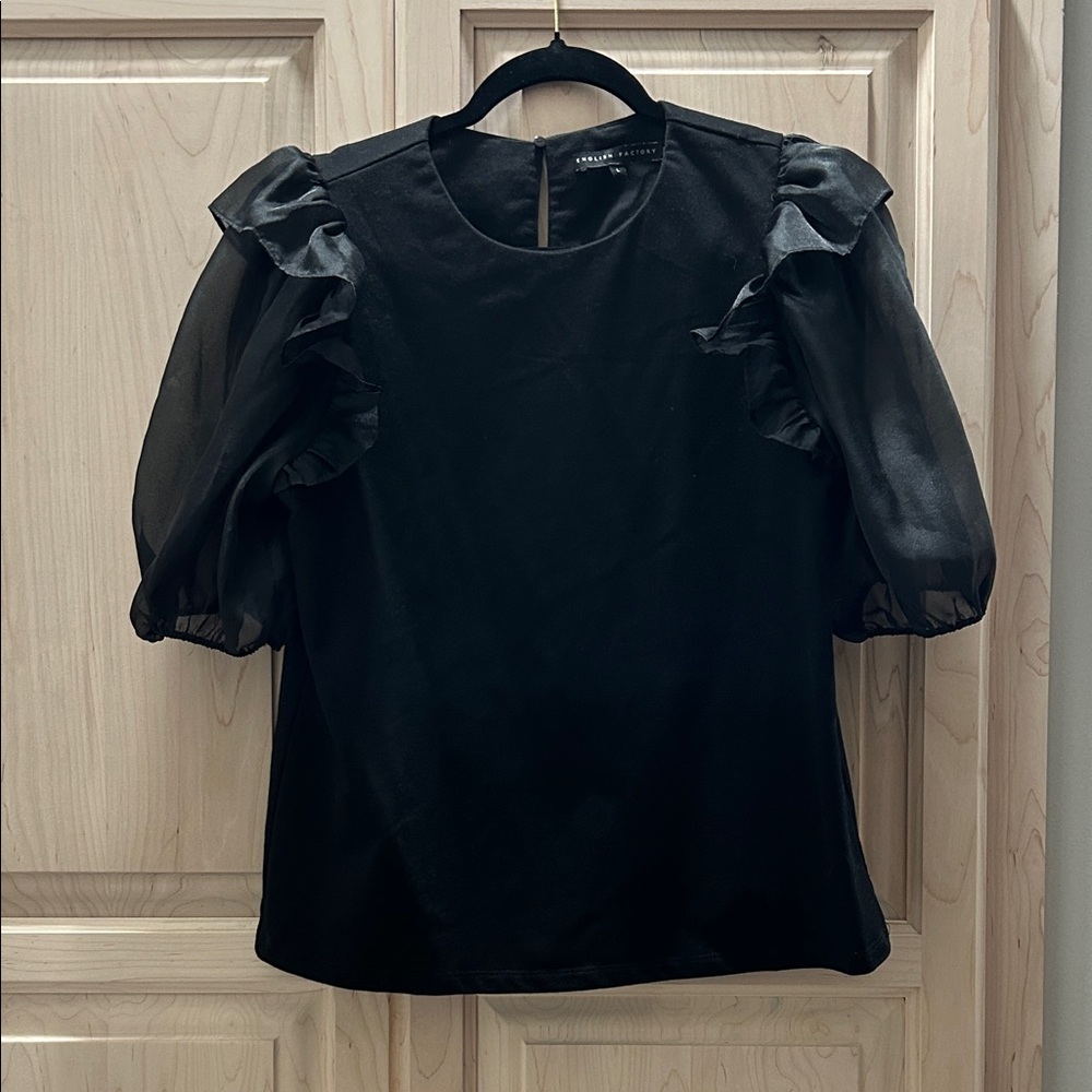 English Factory Black Ruffle Sleeve Blouse